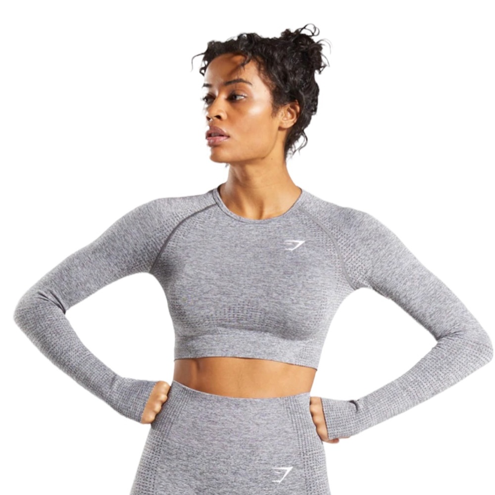 Gymshark Grey Marl Vital Seamless Long Sleeve Crop Top